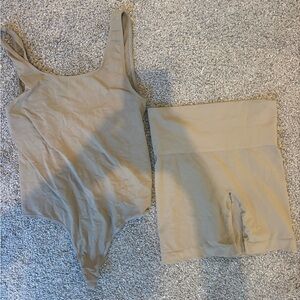 SKIMS Seamless Shaping Bodysuit & High-Waist Shaper Shorts - Nude